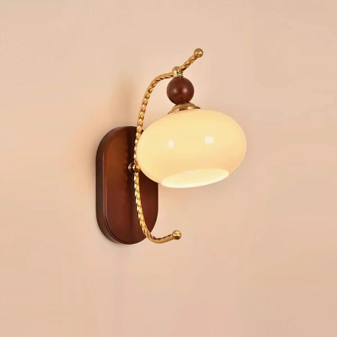 Calyx wall lamp installation perspective showing mounted fixture with warm ambient illumination