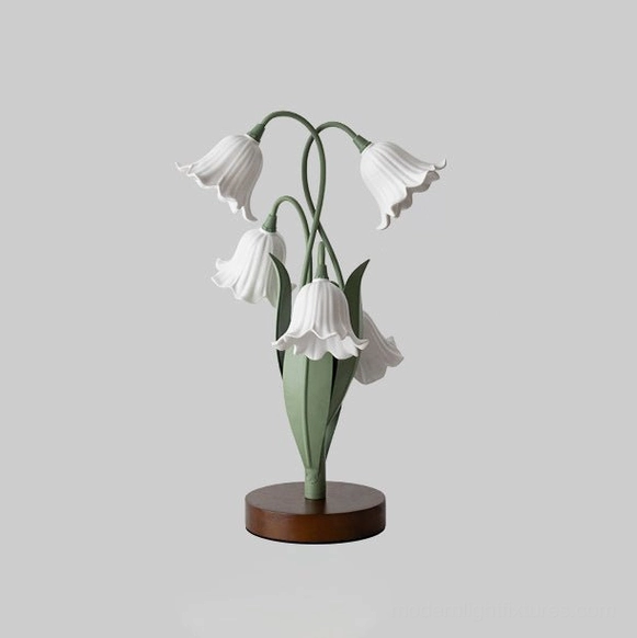 Campelle white bell-flower lamp model A on white background showing complete five-bloom structure and proportions