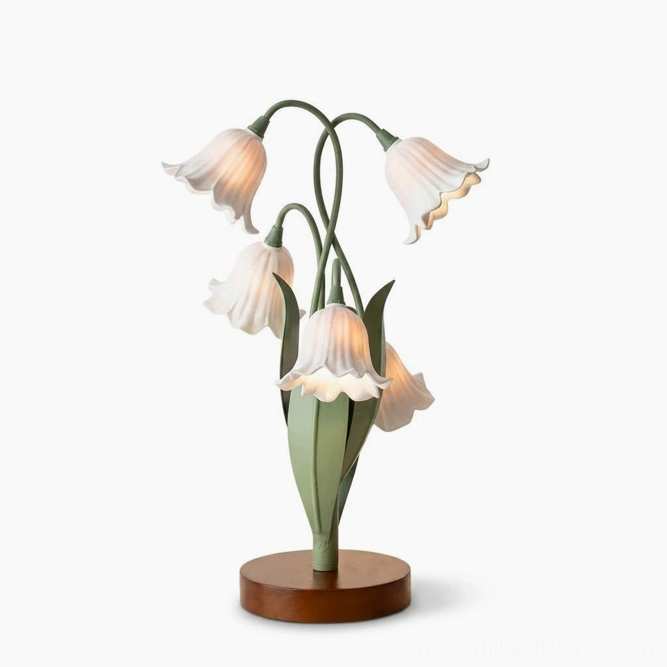 Campelle white bell-flower table lamp with adjustable color temperature feature, three-way switch warm natural cool light mode
