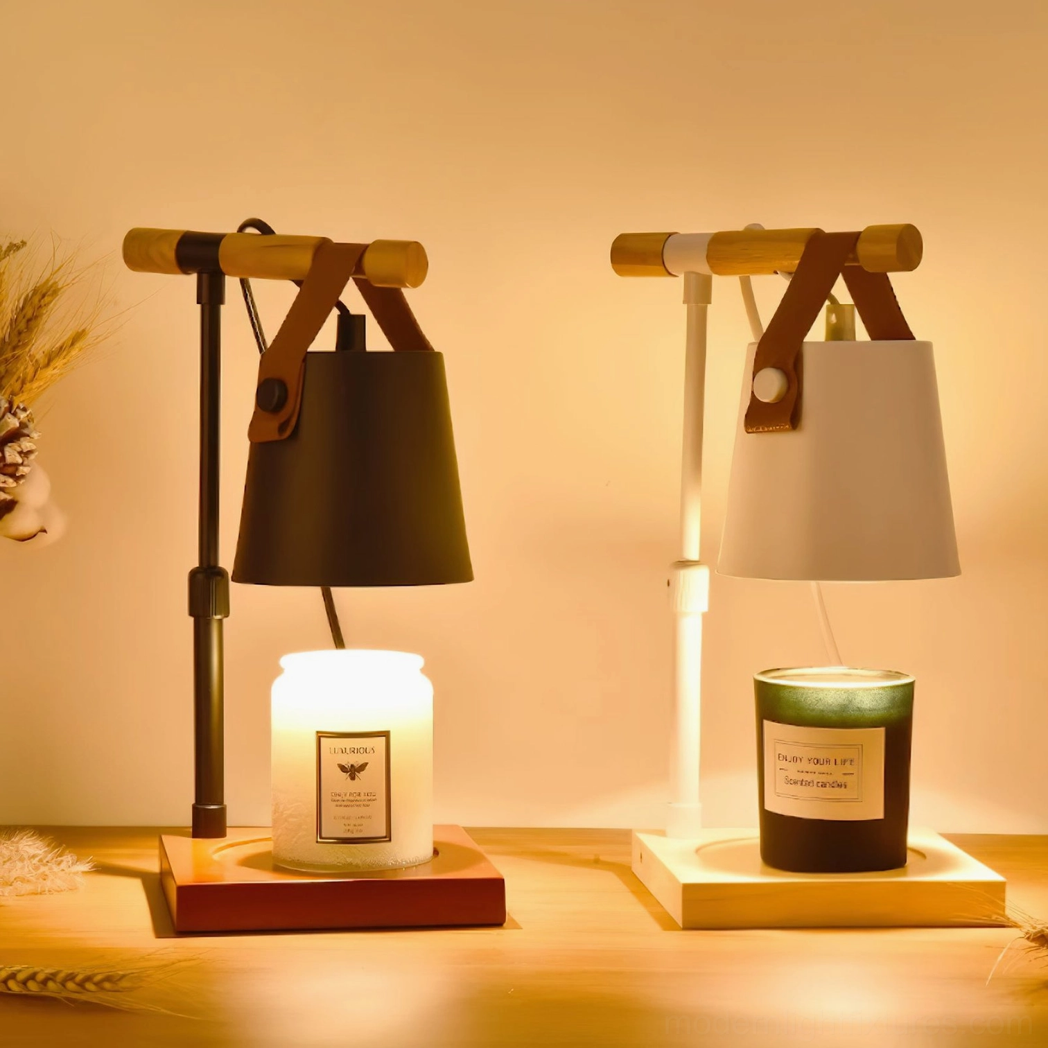 Candle warmer lamp height adjustment feature demonstration with different candle vessel sizes