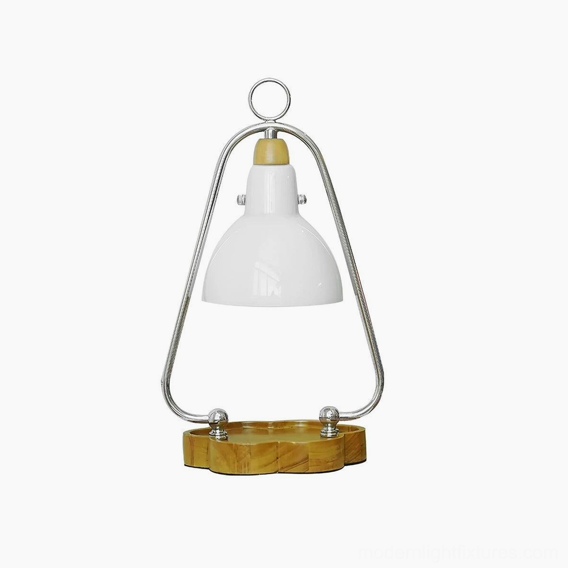 Chrome candle warmer lamp with multiple color finish options - silver, white, and natural wood