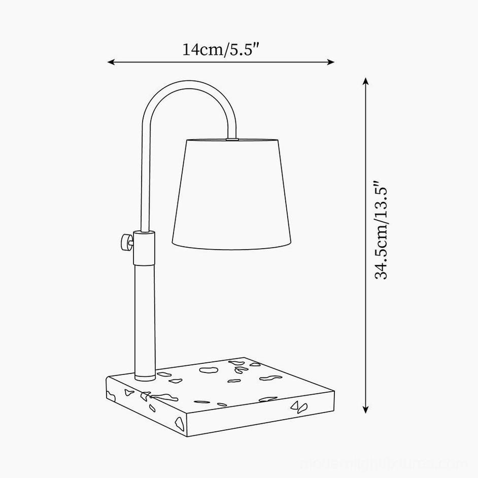 Candle warmer lamp technical specification diagram with dimension marks and terrazzo base orthographic drawing