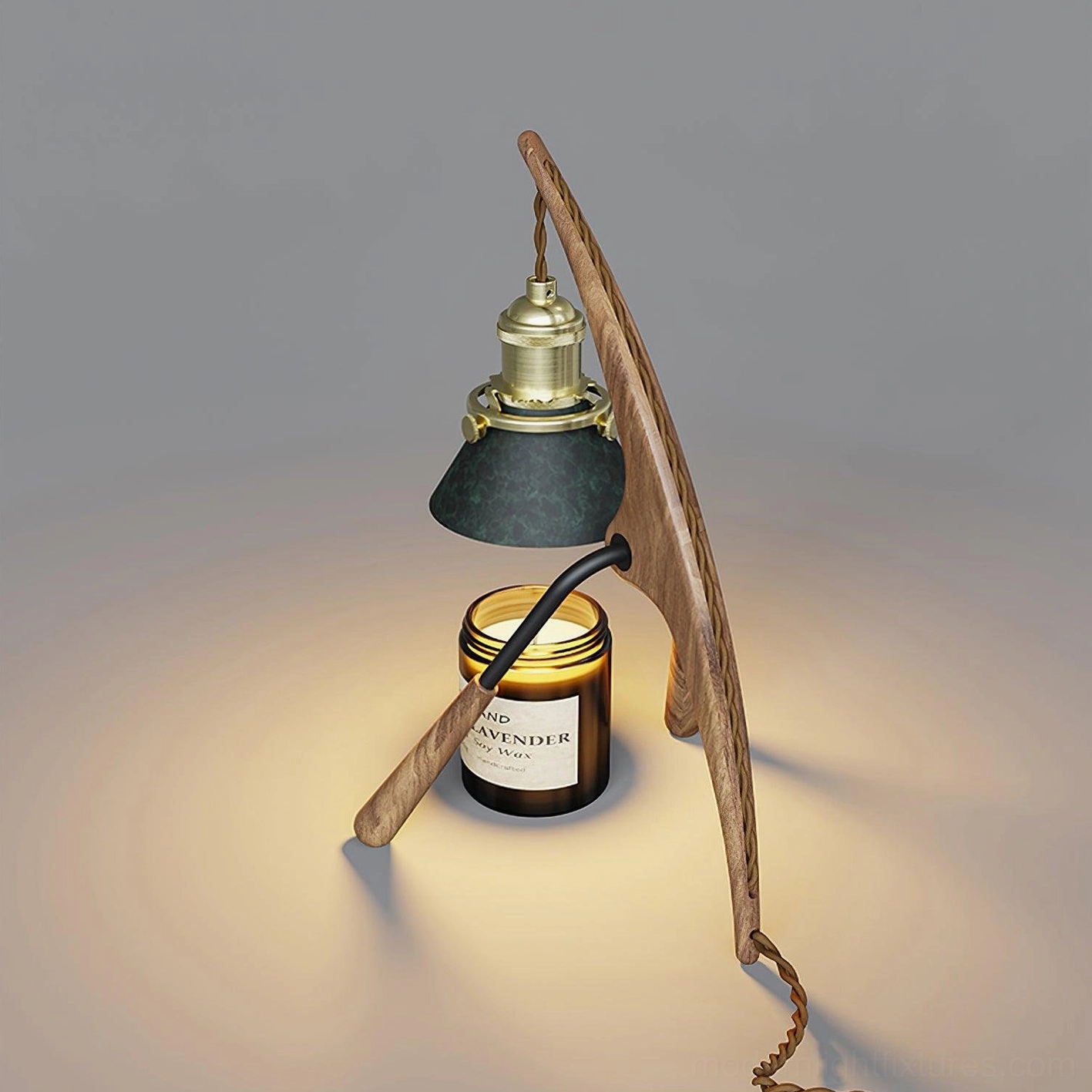 Candle warmer lamp sculptural design, mid-century modern aesthetic, black walnut wood construction