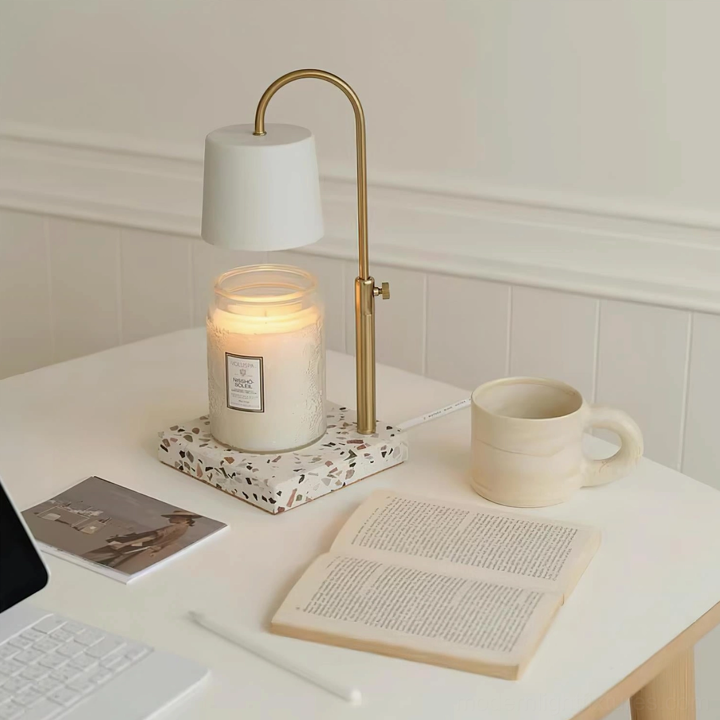 Minimalist candle warmer lamp contemporary styling bedroom nightstand mood lighting fixture