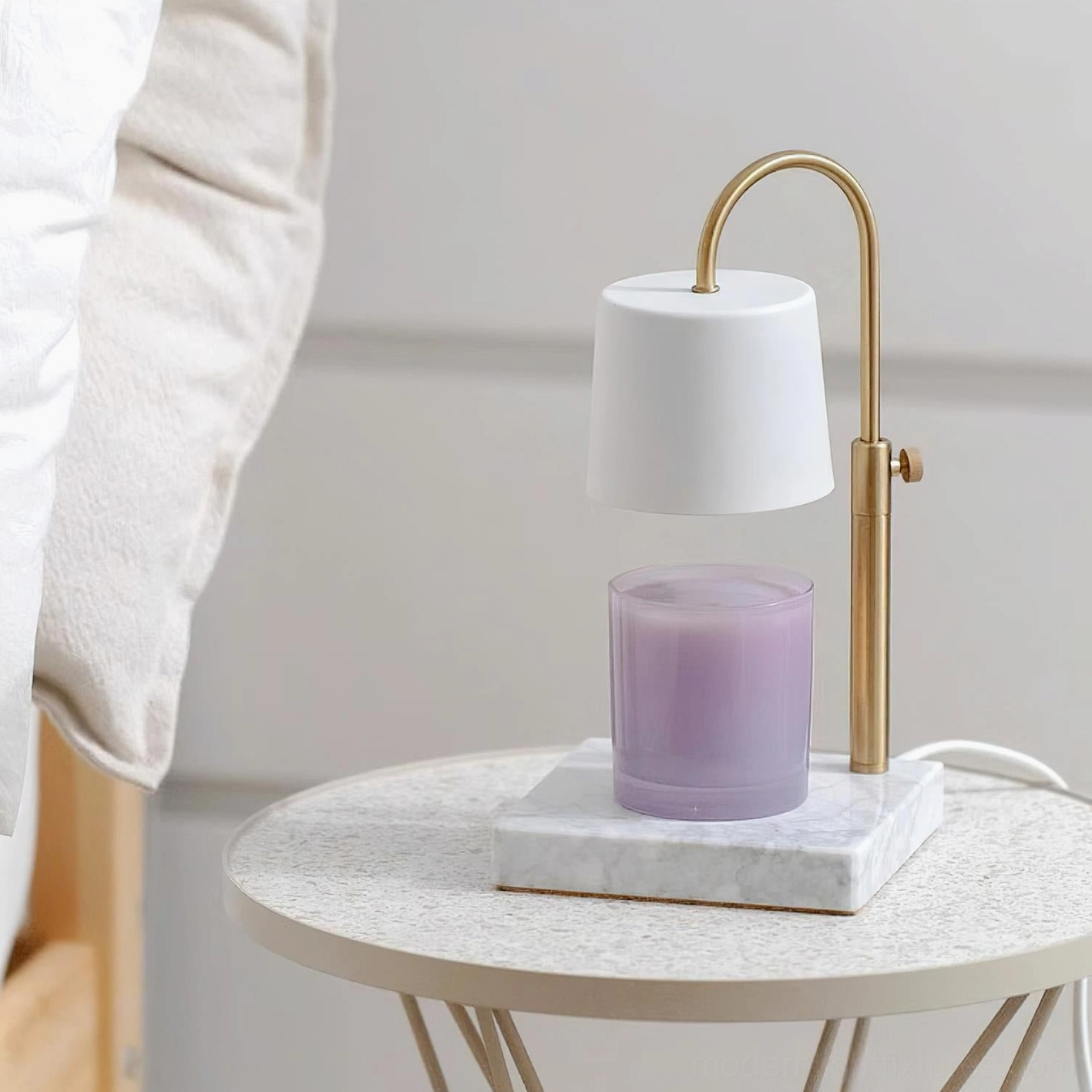 Candle warmer lamp modern minimalist design white or black shade brass metal frame styling