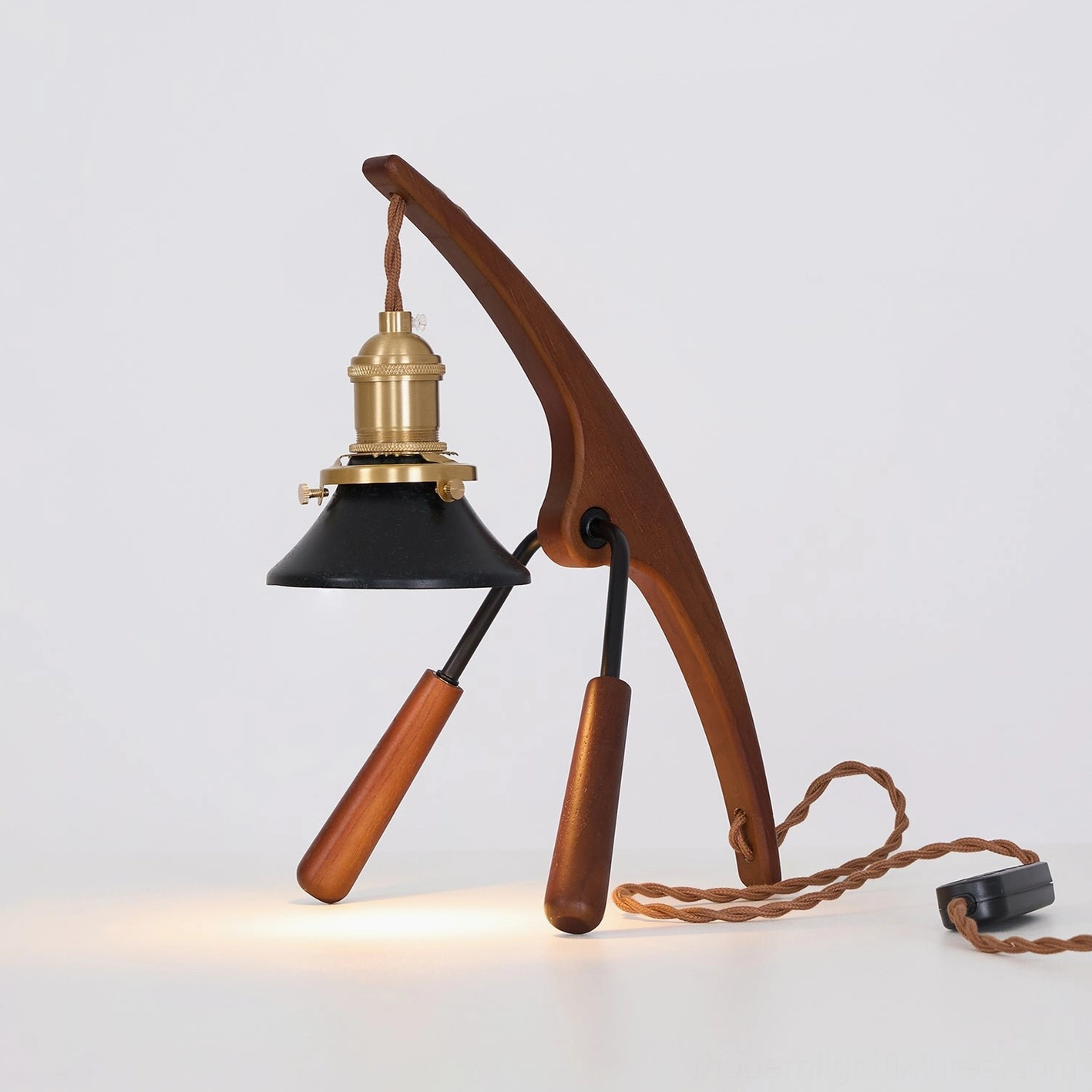 Candle warmer lamp sculptural design, walnut wood, push-button switch, entryway console styling