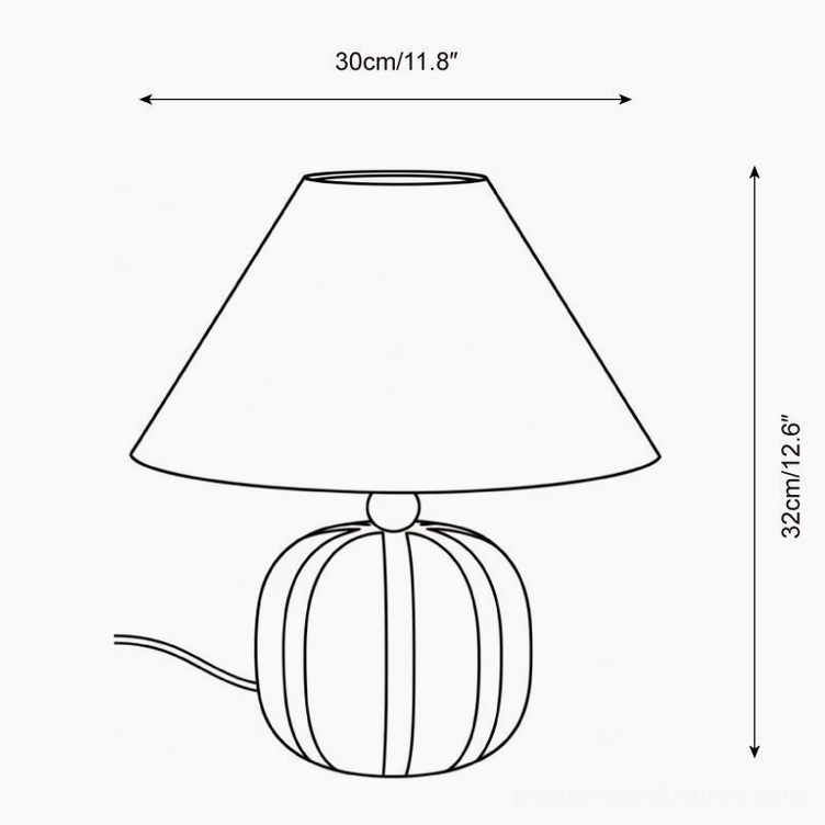 Technical line drawing of candy striped table lamp with dimensions and specifications