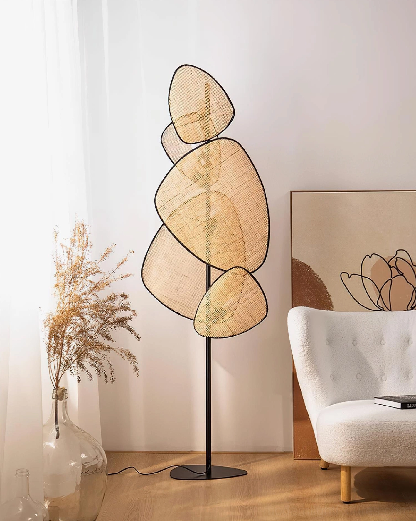 Cannage floor lamp complete dimensions and scale reference in interior setting
