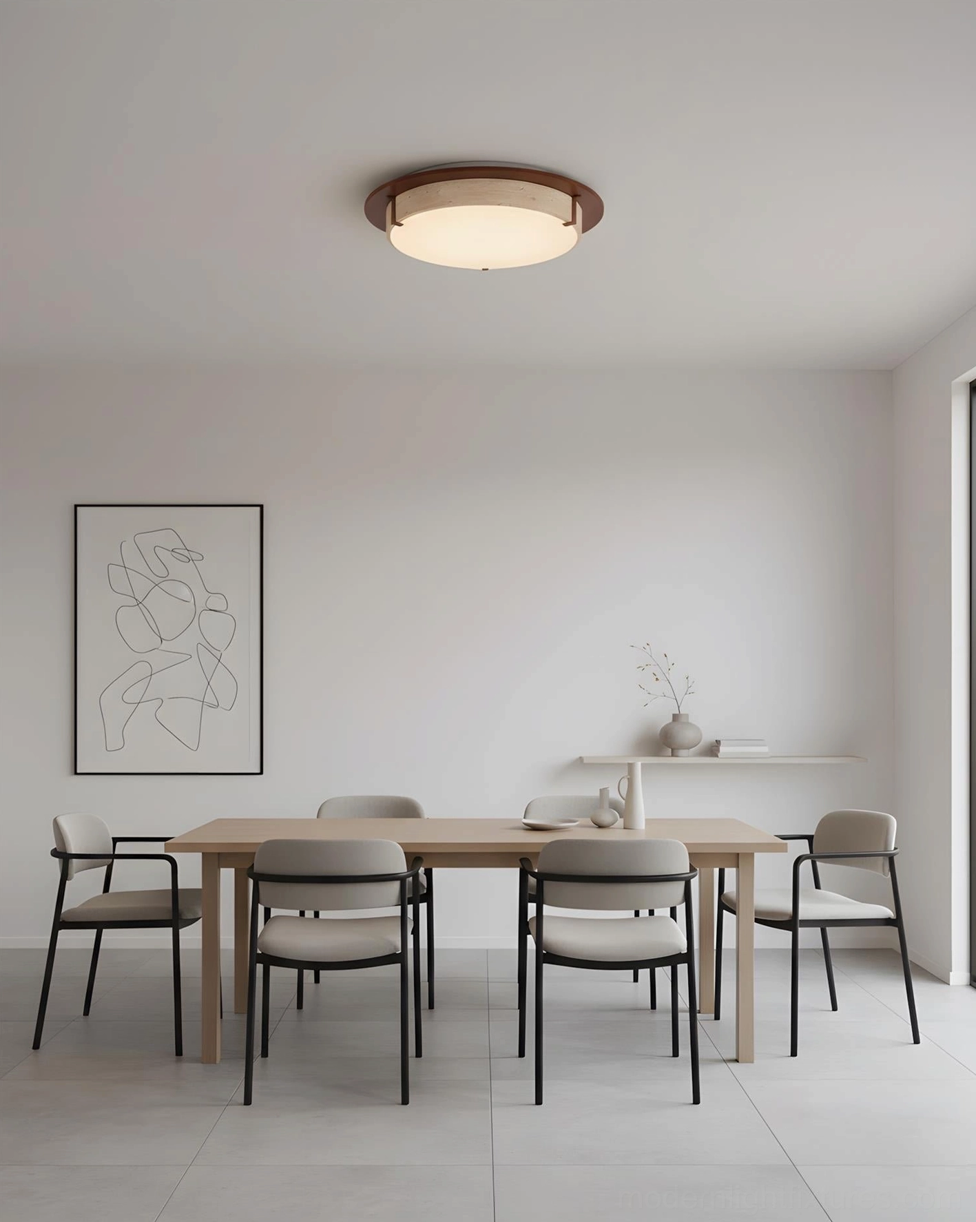 Nordic style Cantera ceiling lamp mounted in minimalist contemporary dining area