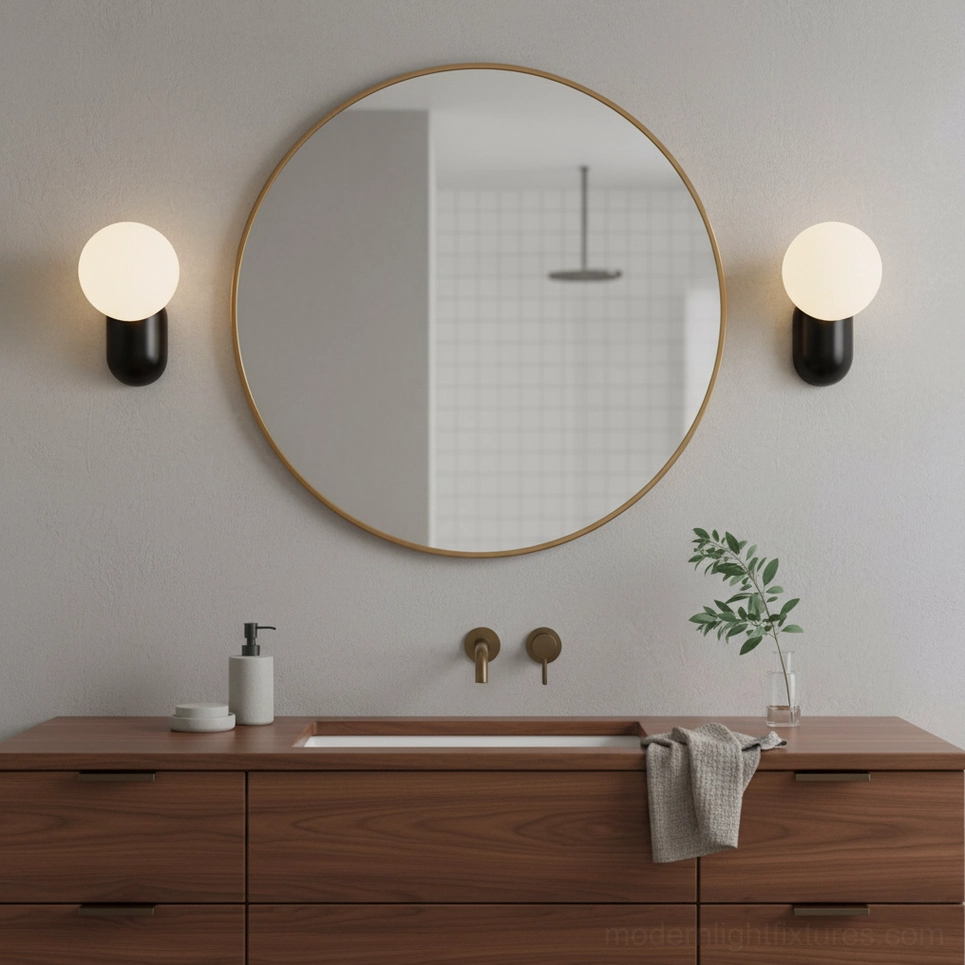 Cantilever wall sconce with angled arm creating dynamic shadow play on white wall surface