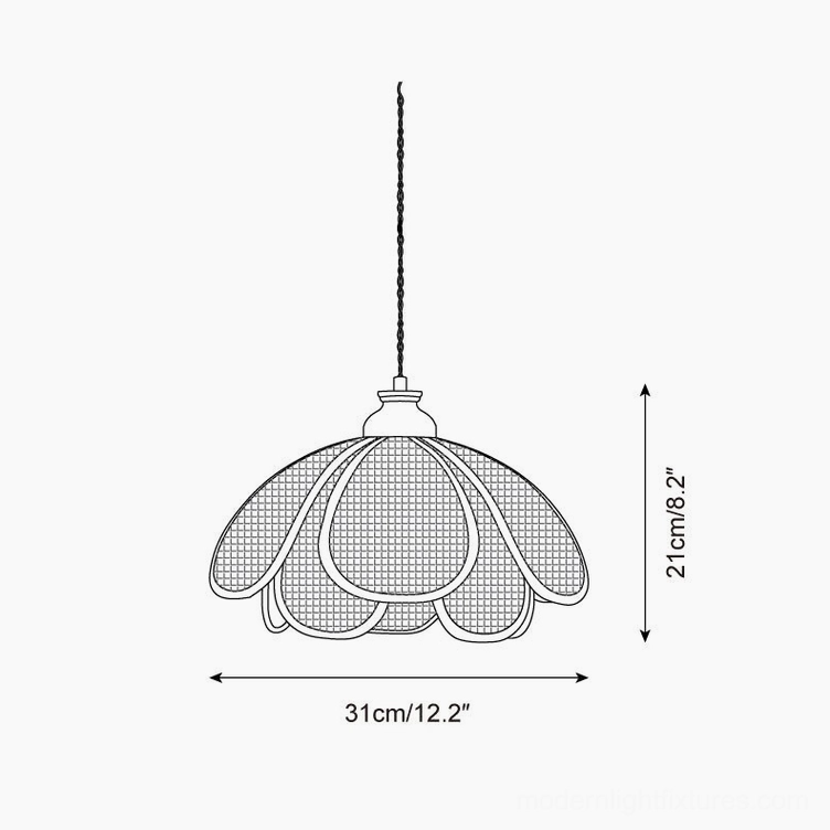 Capelina pendant lamp technical specifications and size dimensions diagram, 31cm diameter x 21cm height