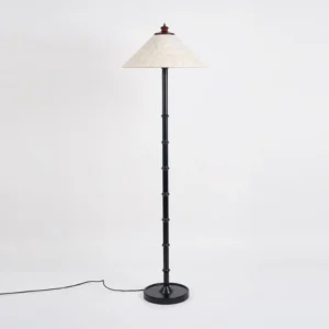 Capelle floor lamp with E27 bulb and 150cm plug-in cord, black wooden round base, transitional coastal design lighting