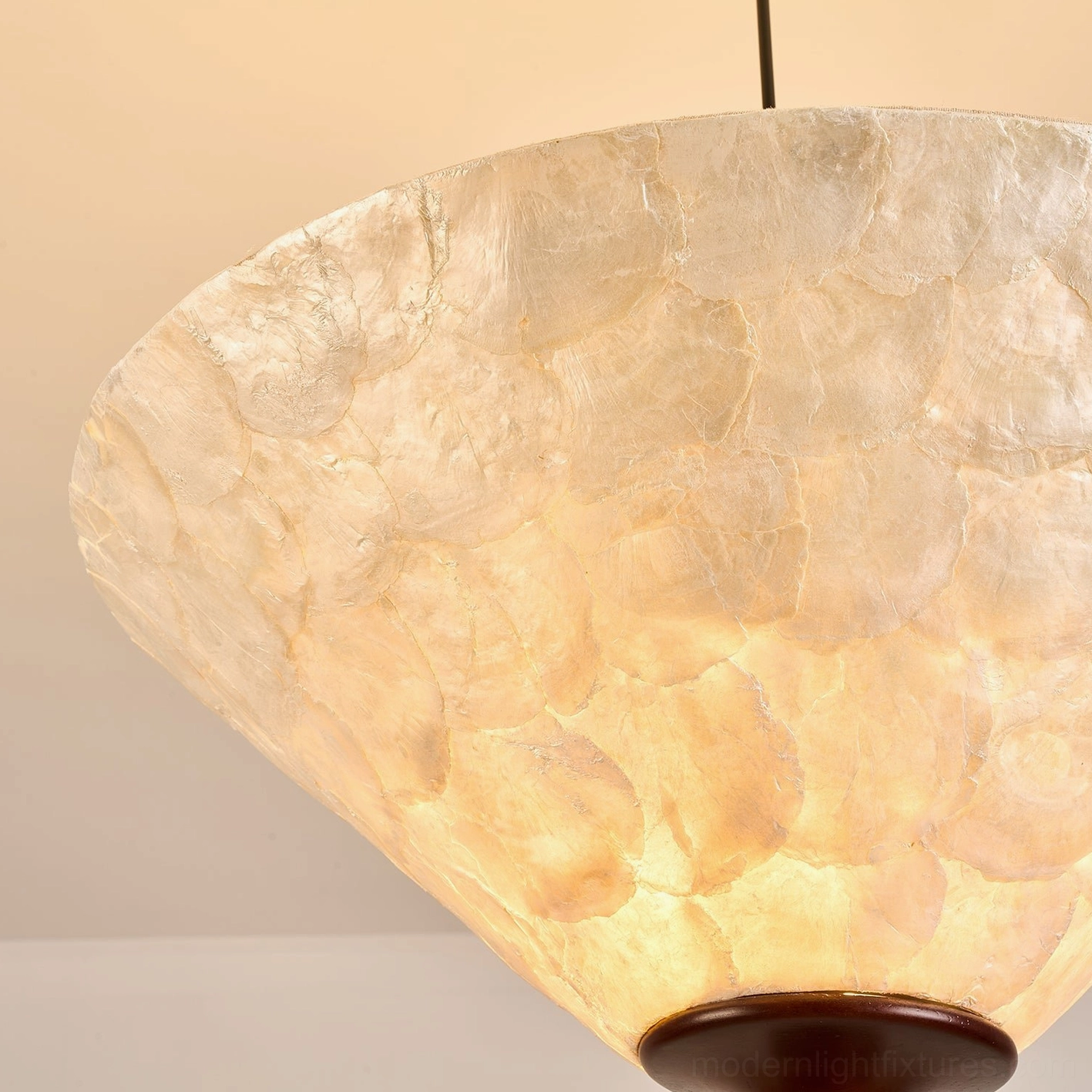 Capelle capiz shell pendant light large size shade diameter 50cm closeup showing natural shell panel mottling and translucency