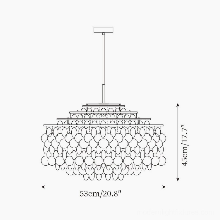 Capiz shell chandelier technical schematic, 53cm wide by 45cm tall specification diagram