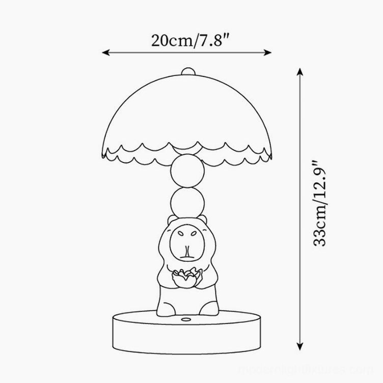 Capybara lamp orthographic design view showing shade and seated figurine structure