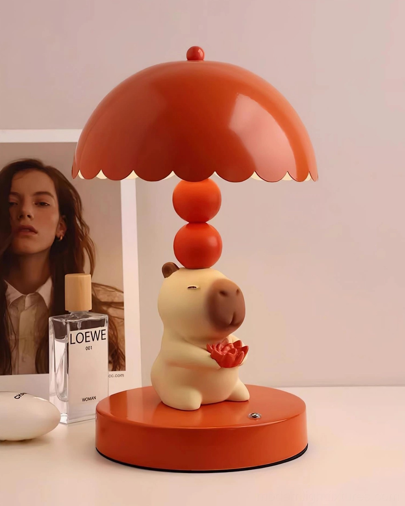 Multiple capybara table lamp color variants side-by-side comparison
