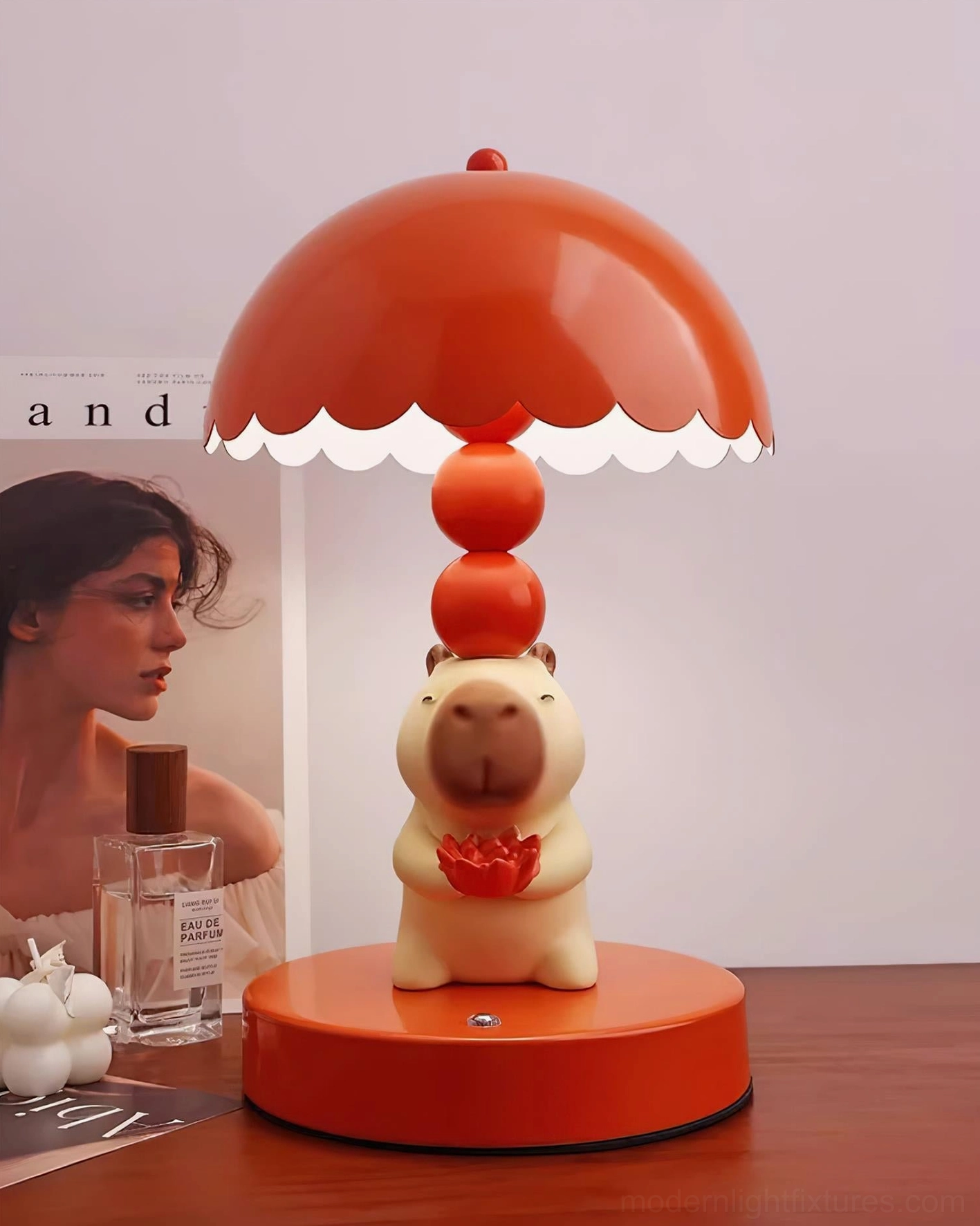 Capybara rechargeable table lamp with USB charging port detail view
