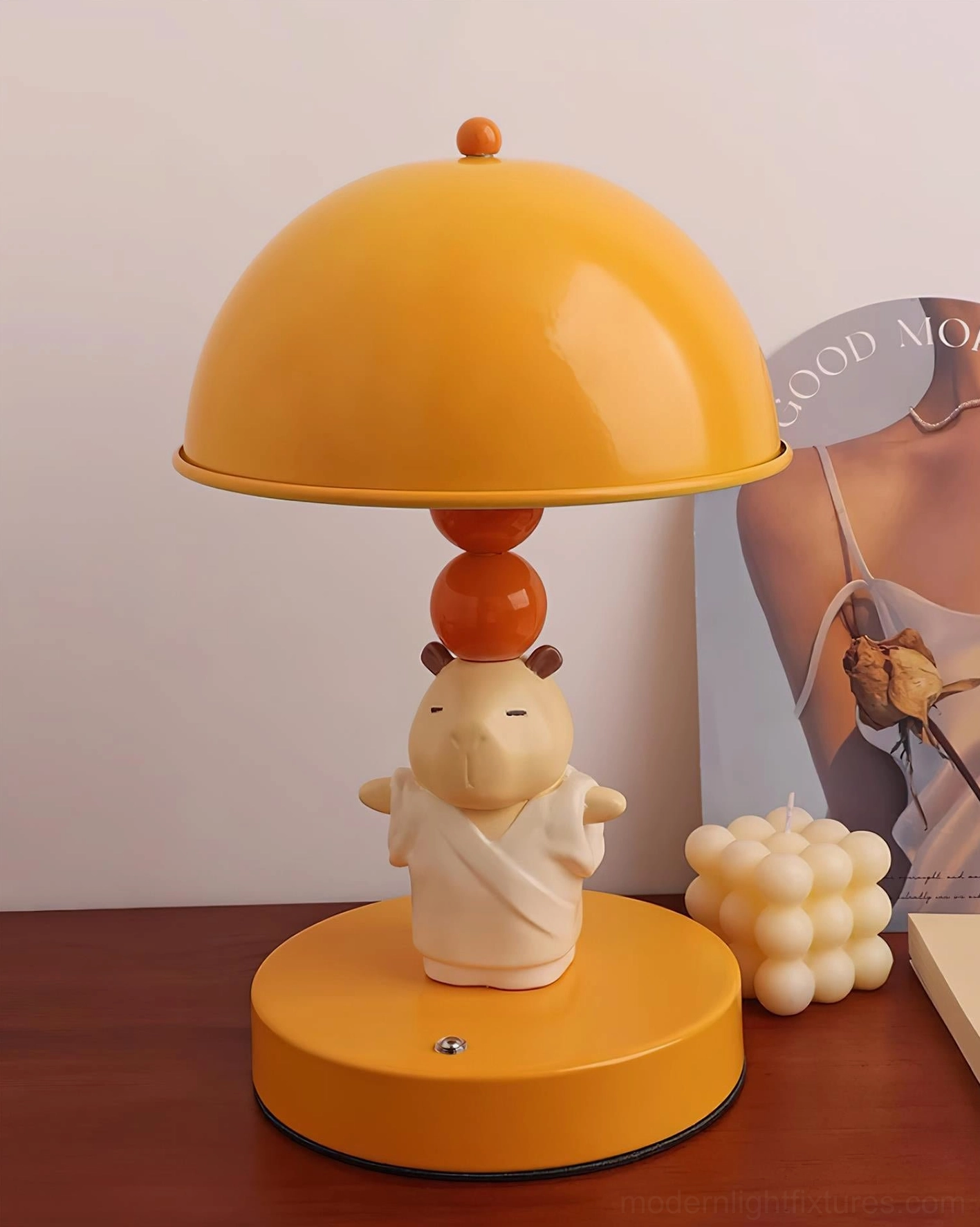 Capybara table lamp soft warm ambient glow creating cozy atmosphere