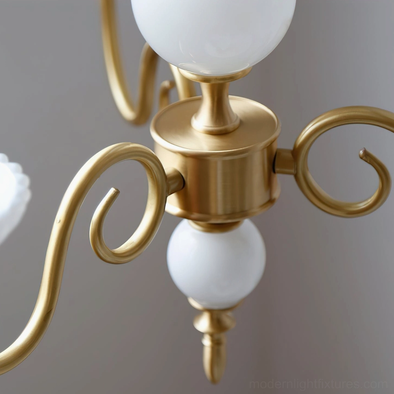 Brass gold finish candle chandelier with white accents elegant European design