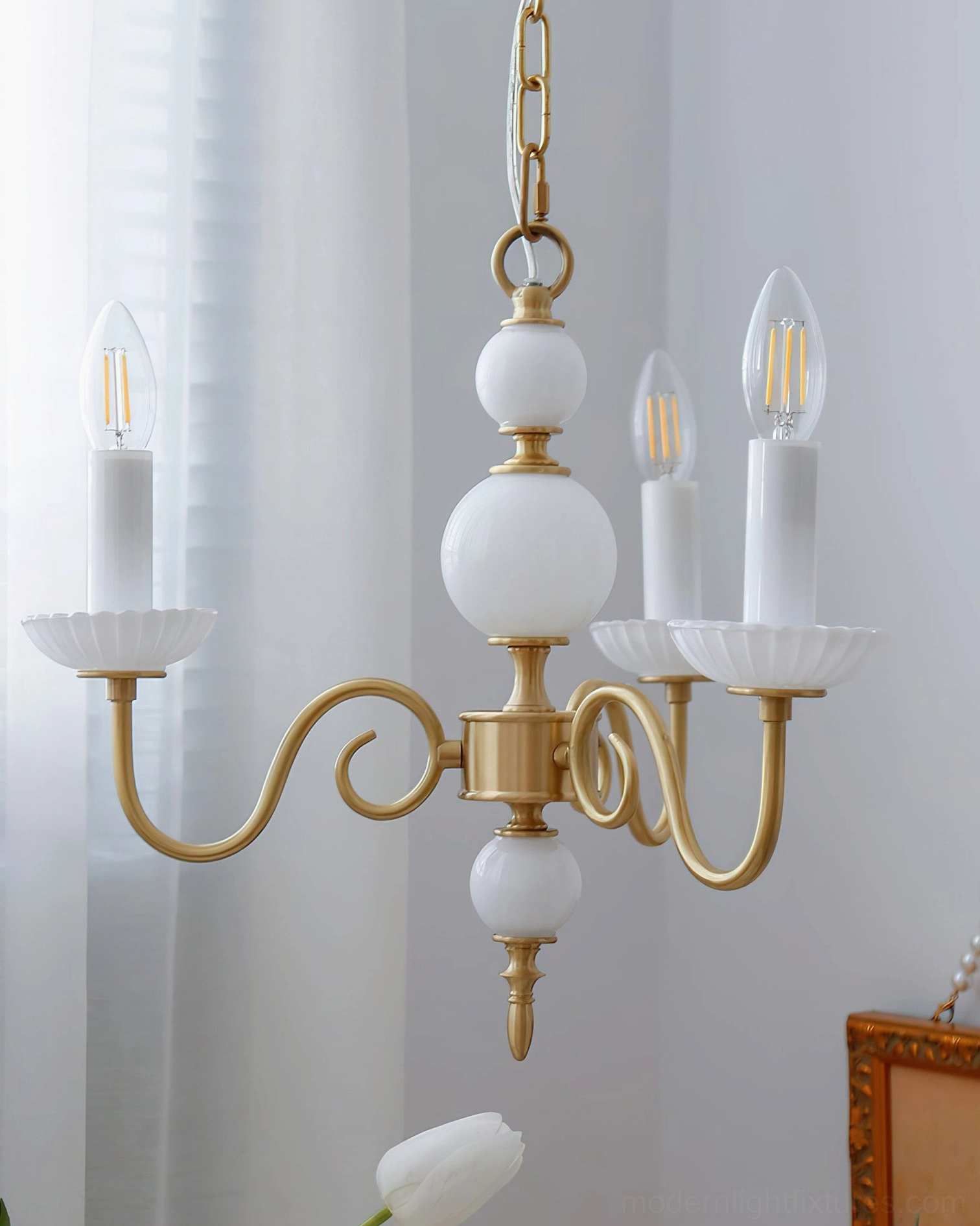 Brass curved arm candle chandelier decorative lighting fixture showcase