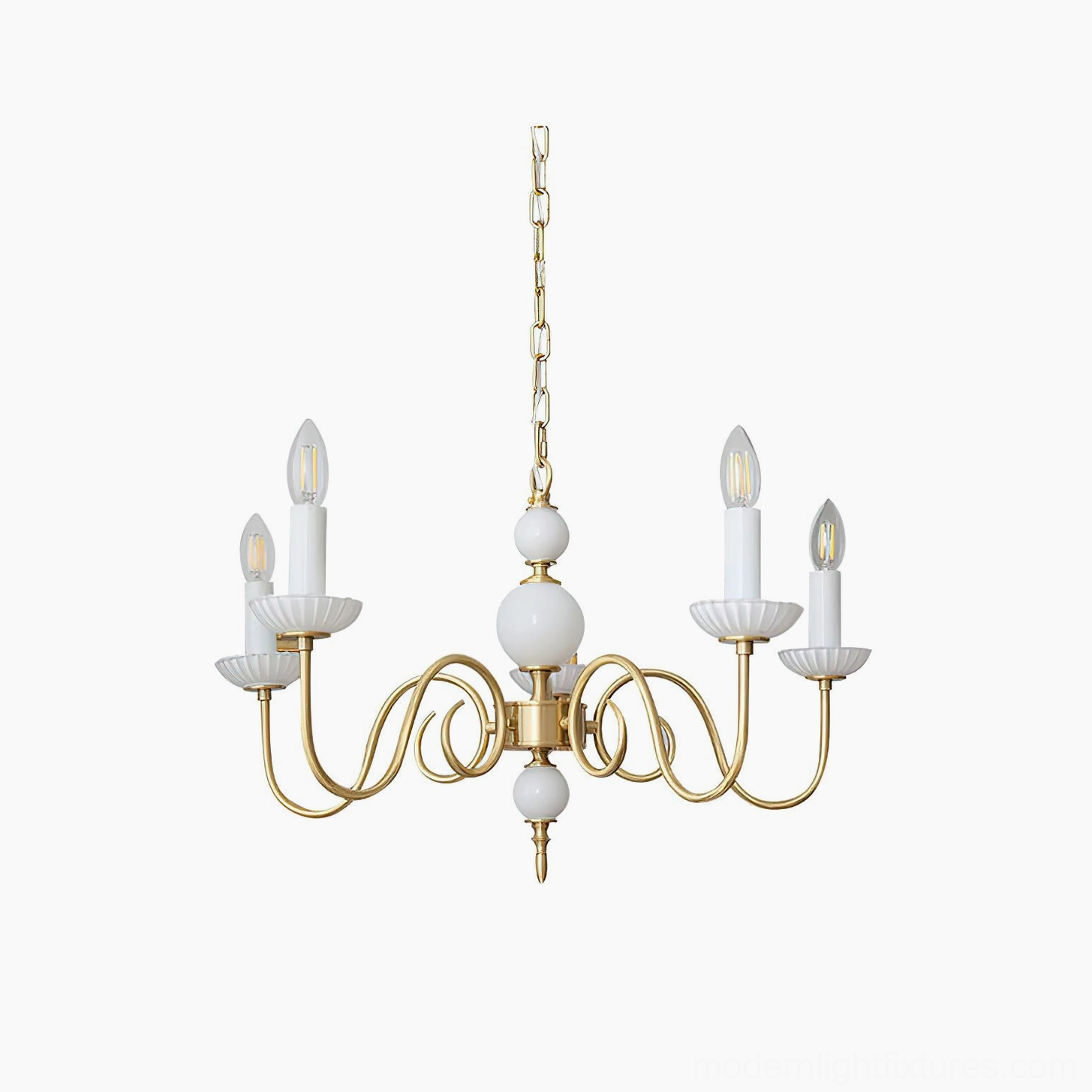 Complete view of elegant Carlita candle chandelier in neutral interior setting