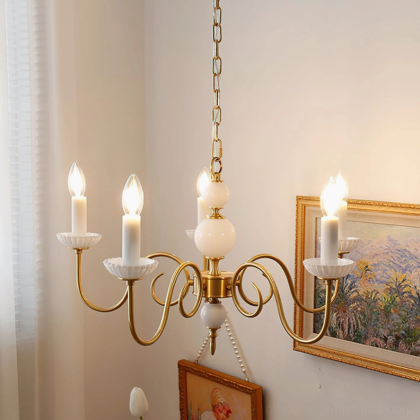 Modern traditional brass candle chandelier elegant light fixture design