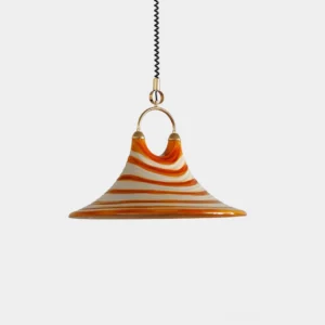 Carlo Striped Trumpet Pendant Light - Orange and White Marbled Glass Top View Studio Shot