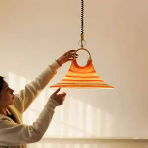 Carlo Modern Pendant Light - Marbled Acrylic Shade Side Profile with Brass Hardware