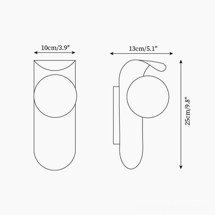 Carlyle wall sconce technical specification sheet showing two color variant designs with dimension annotations