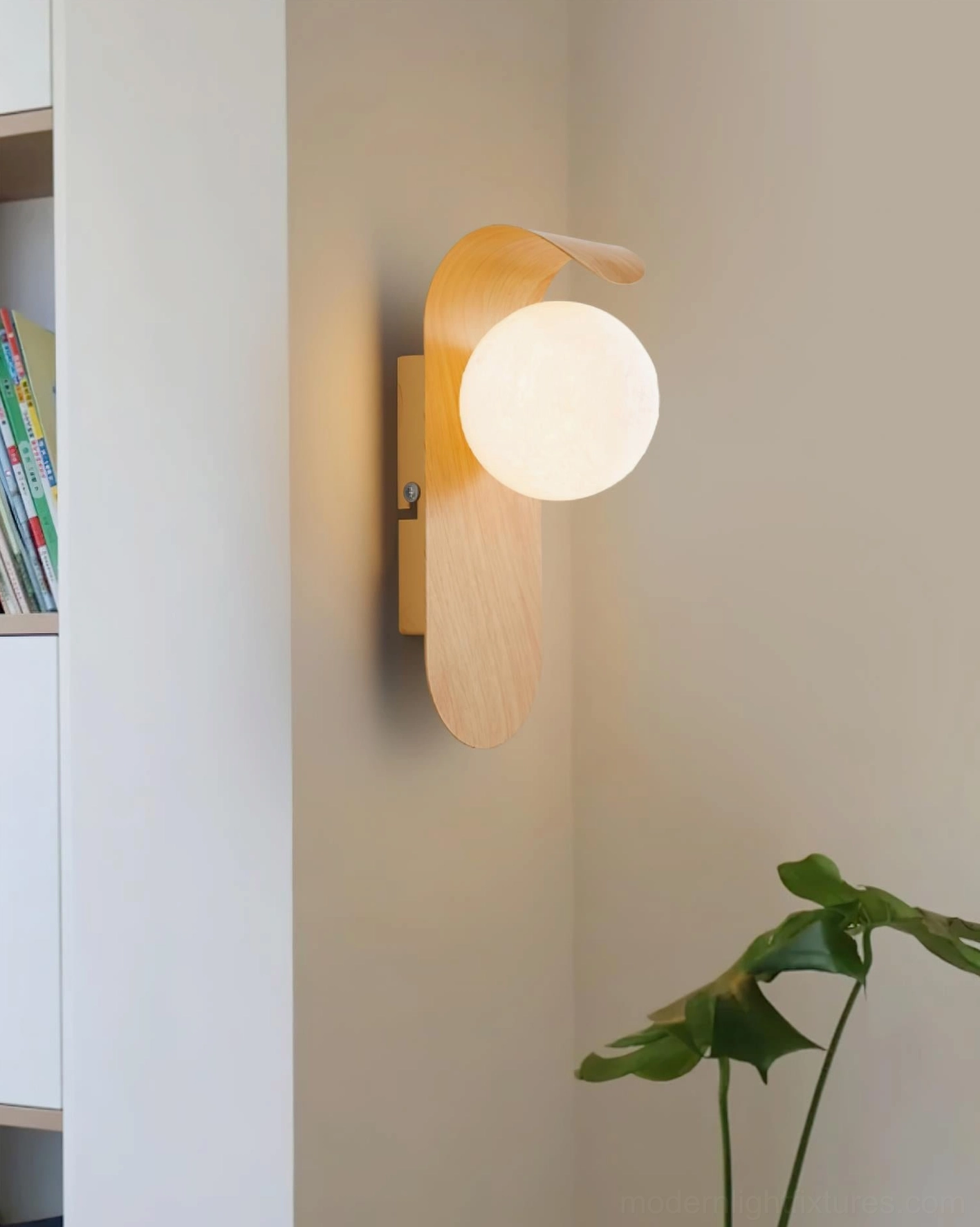 Carlyle wooden wall sconce wood-color finish frosted glass globe diffuser front view