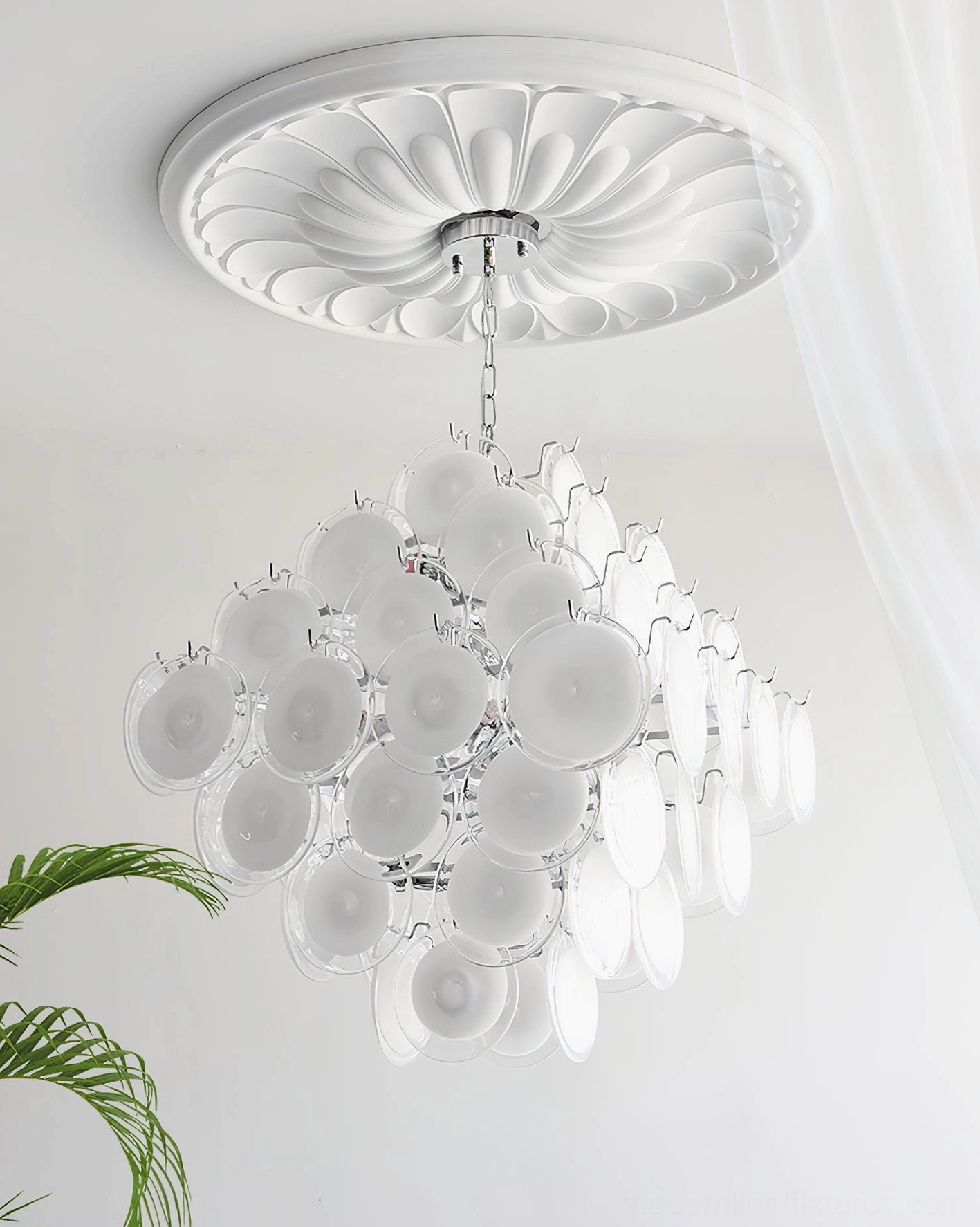 Carmosa glass disc chandelier large model 80cm installation view in spacious luxury interior environment