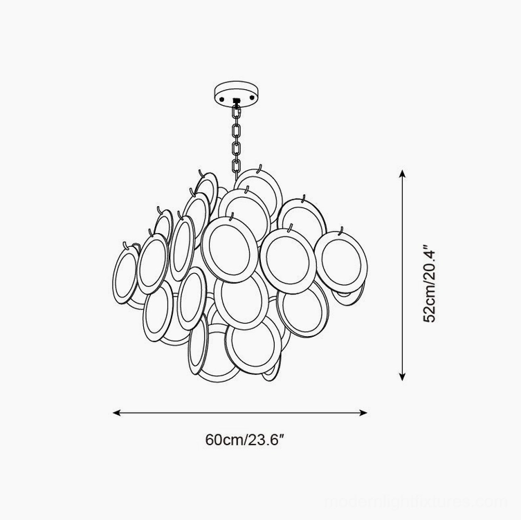 Carmosa small model technical specification drawing orthographic front view 52cm 20.4 inch round disc cluster design reference
