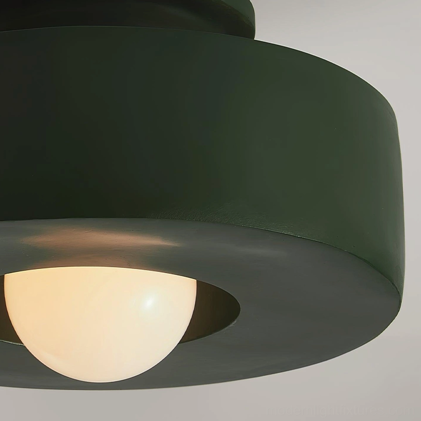 Carneros ceiling light fixture in red resin, installed showing 30cm diameter overhead presence