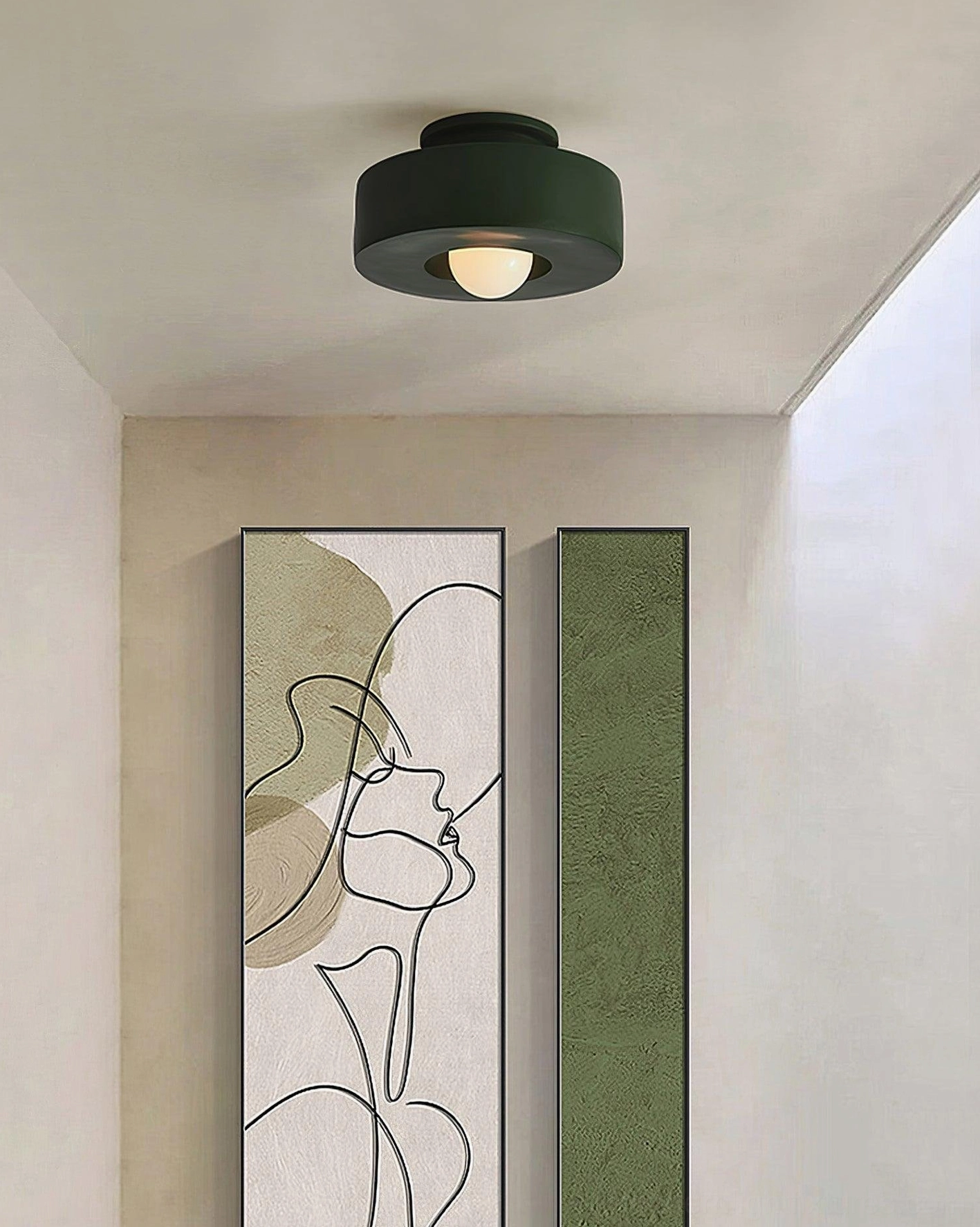 Burgundy Carneros stacked resin ceiling lamp, side profile showing 15cm flush-mount depth
