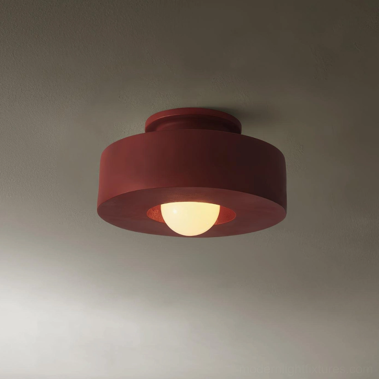 Carneros red flush-mount ceiling lamp variant, complete view of sculptural resin design