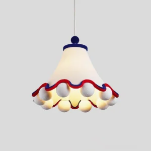 Carniva scalloped pendant lamp illuminated with warm light glow and decorative accents