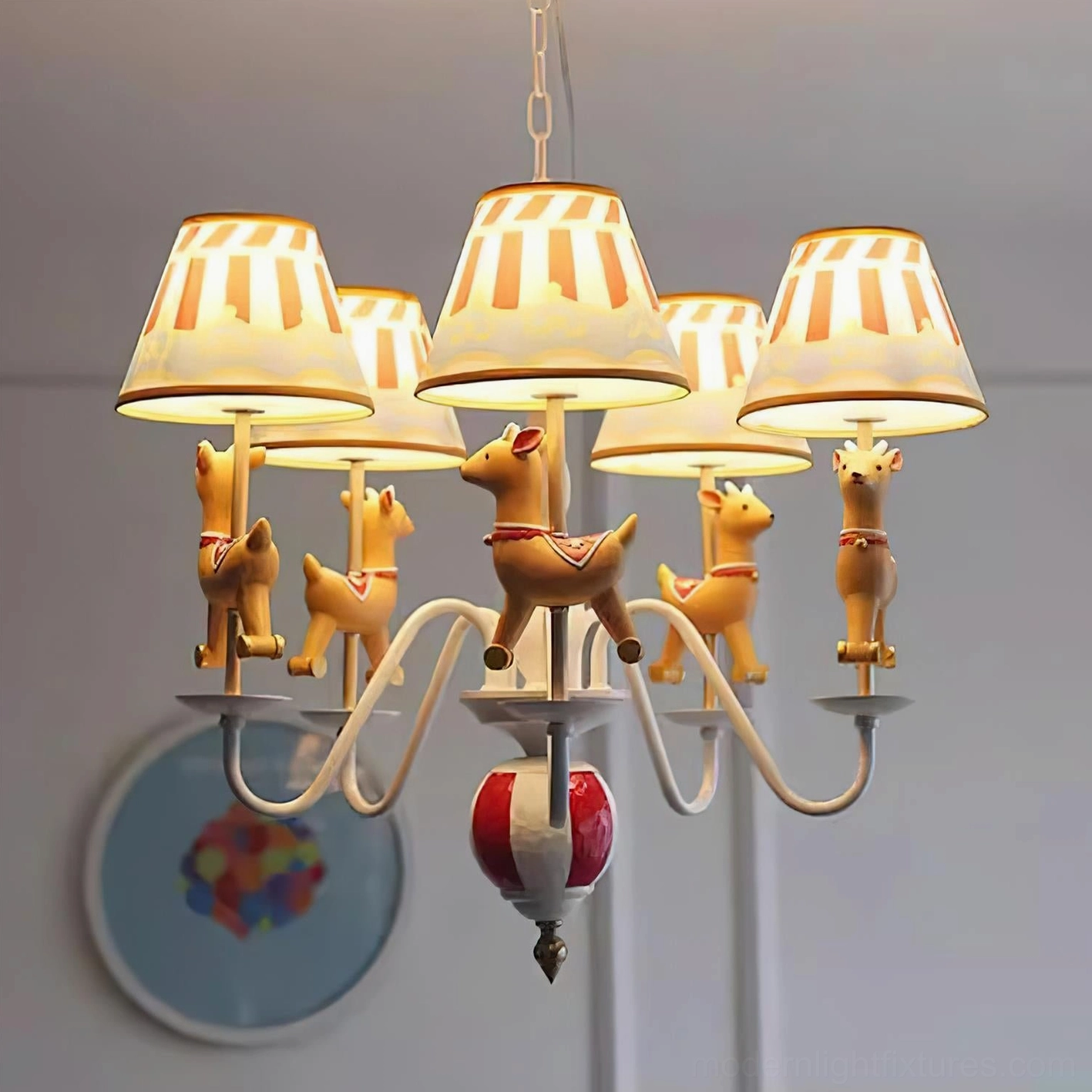 Carousel chandelier in eclectic interior design setting, showing how whimsical fixture complements bohemian style décor