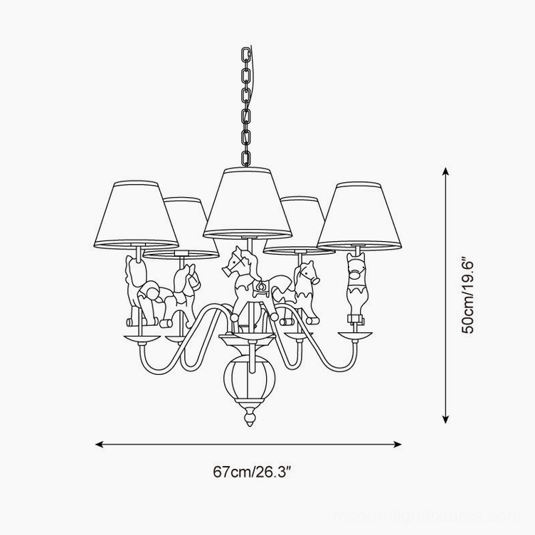Carousel chandelier technical dimension drawing showing 67cm diameter and 50cm height measurements with orthographic design layout