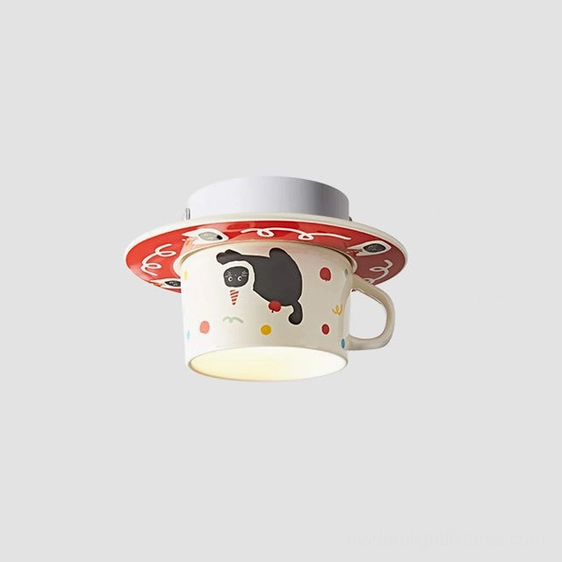Cartoon bear ceramic mug ceiling light, surface-mounted flush against ceiling