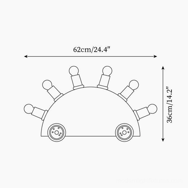 Cartoon car table lamp technical drawing orthographic view design sketch with dimensions