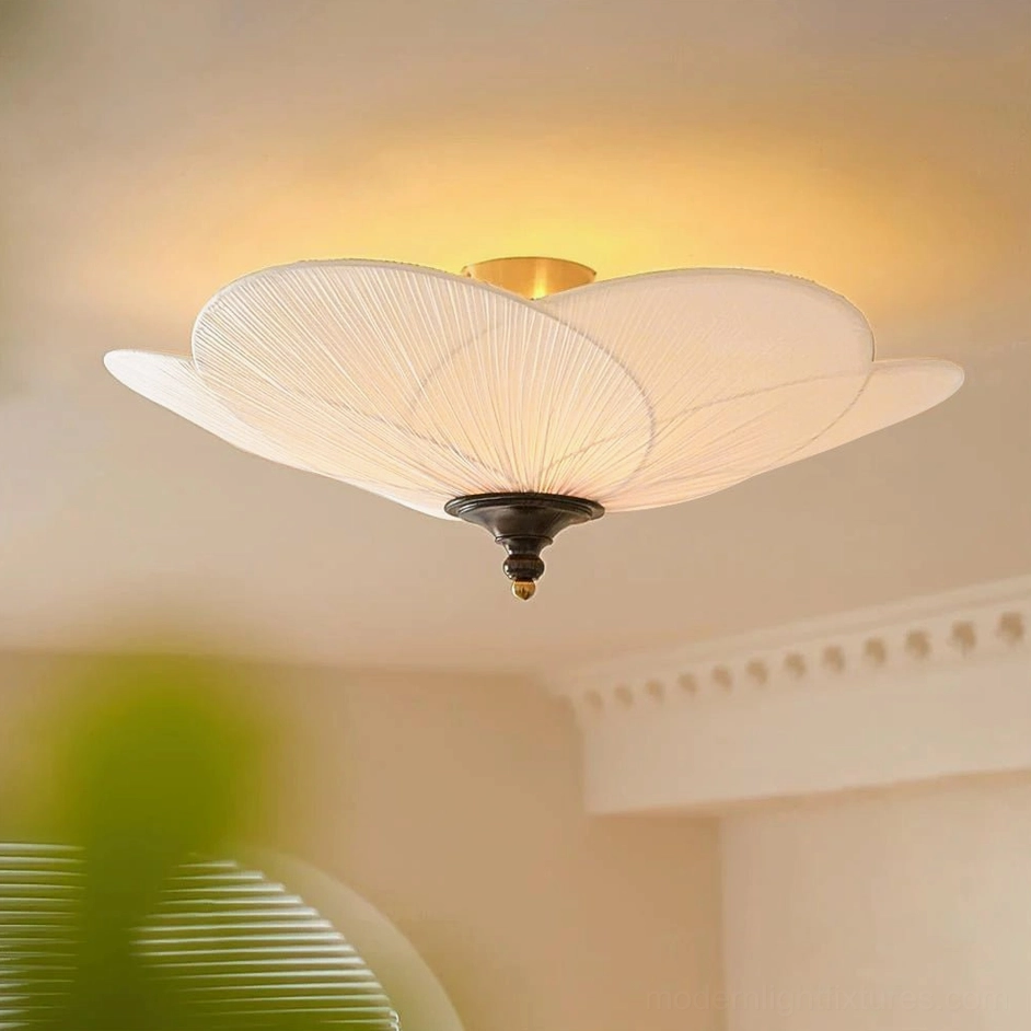 Caserta pleated fabric ceiling light beige and walnut color variant product showcase