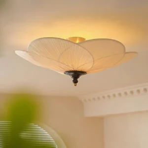Caserta ceiling light installed in warm vintage bedroom creating soft ambient glow from above