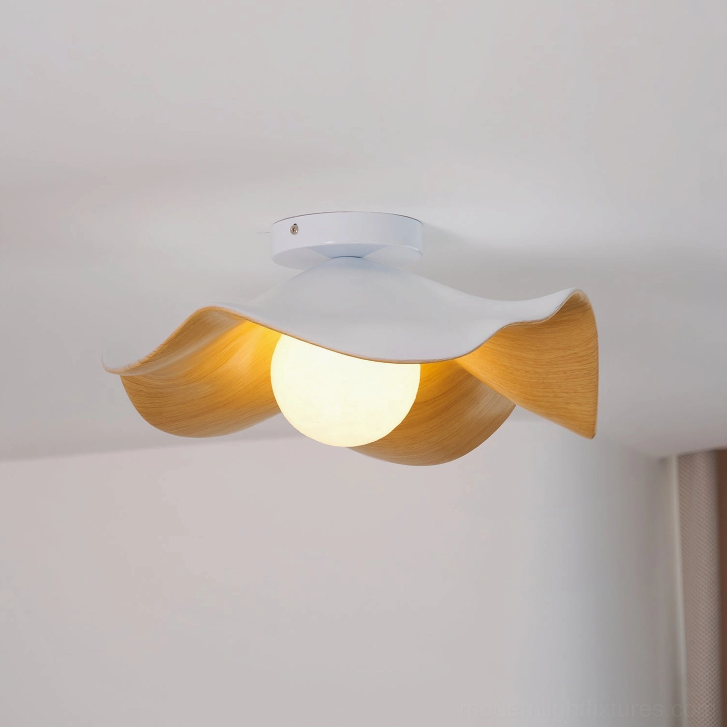 Casia black ceiling light fixture with water-transfer wood-grain frame detail