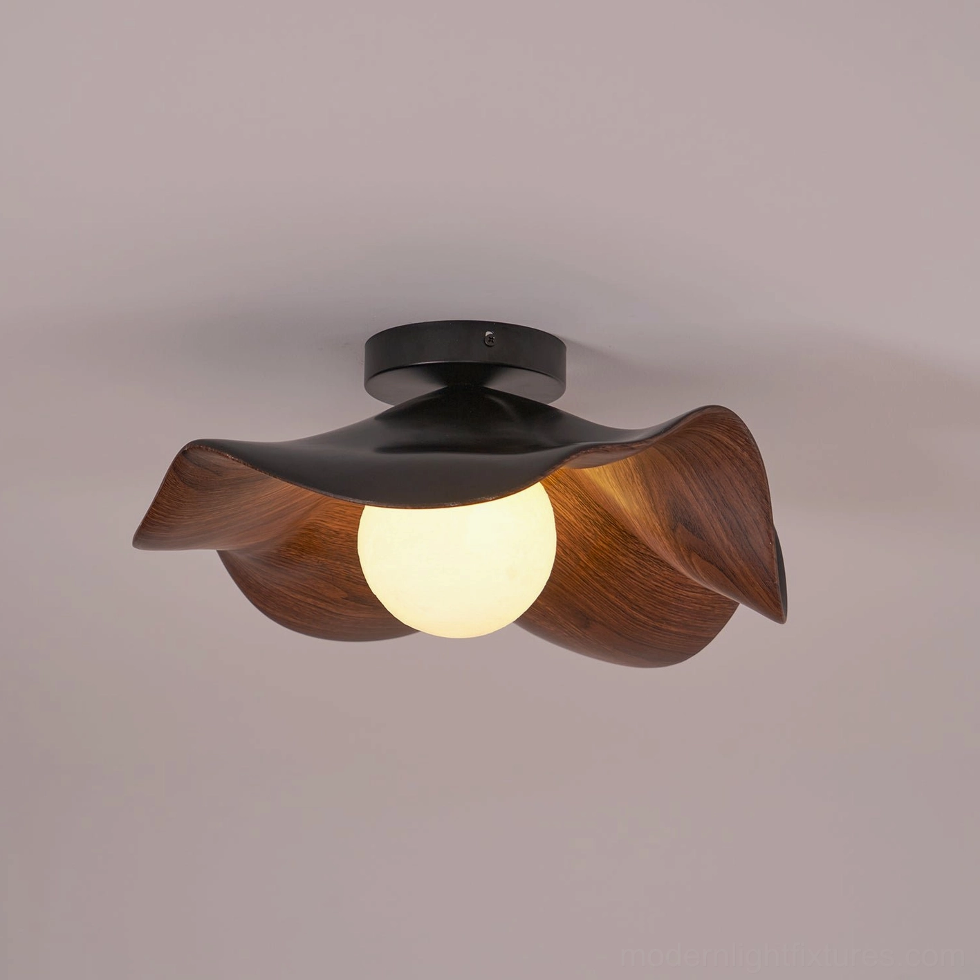 Casia black and walnut color ceiling light showing dual-tone wood-grain effect