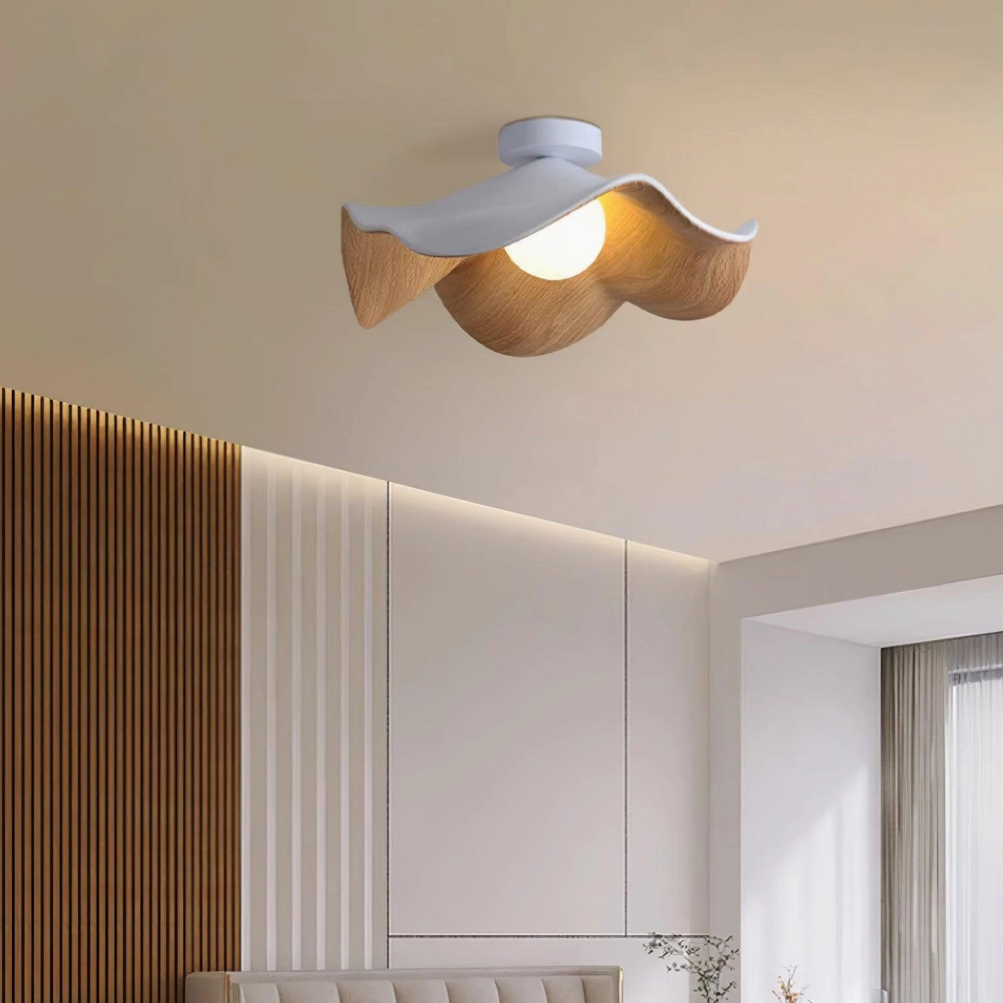 Casia modern ceiling light showing even light distribution from resin globe