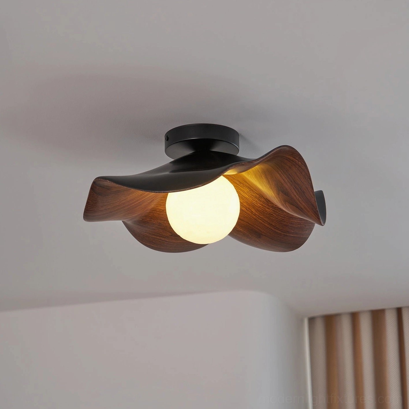 Casia ceiling light available in four color finishes - white, black, wood color, walnut color