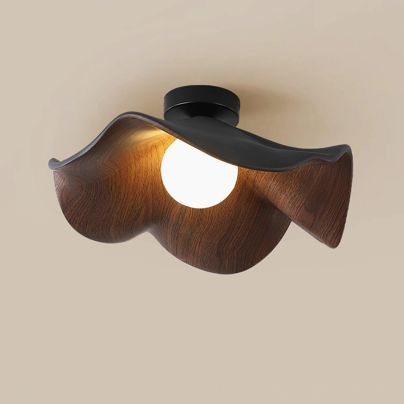 Casia ceiling light fixture detail showing hardwired installation and mounting hardware
