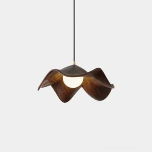 Casia lotus pendant light with water-transfer printed resin shade, close-up front view showing intricate leaf vein pattern detail