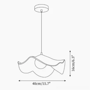 Technical dimension schematic of Casia modern pendant light showing size measurements and proportions