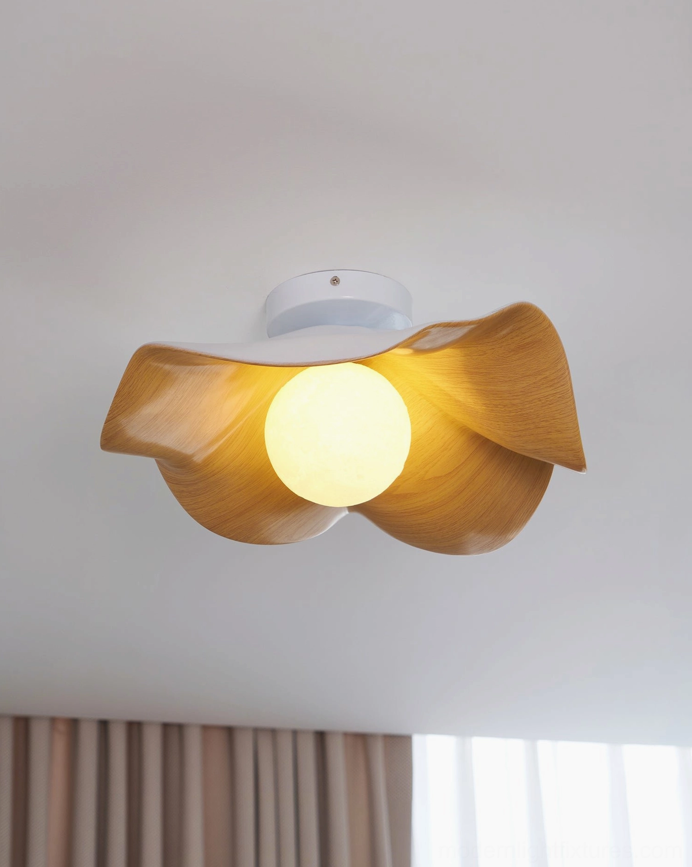 Casia walnut ceiling light providing ambient illumination in study or home office